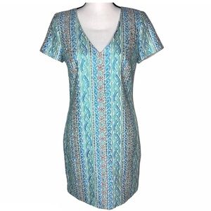 Trina Turk beautiful aqua silver shimmery dress, size 4, perfect condition